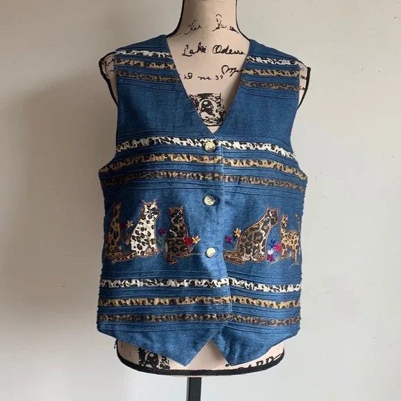 Vintage Casey & Max Denim Cat Vest Size Medium NWT - Picture 3 of 11